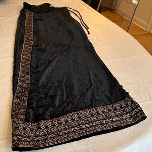 Black Velvet Pants with Embroidered Trim